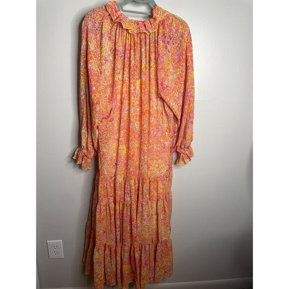 NEW Free People Feeling Groovy Maxi Dress Orange Floral Size S Flowy A-line Slip - Picture 4 of 7